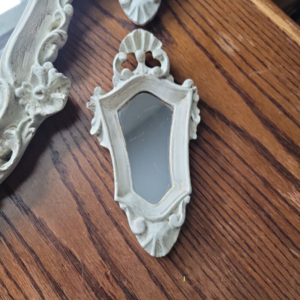 Vtg Set of 3 Italian Country Accent Wall Mirrors Whitewash Wood Scrolls READ - Picture 4 of 8